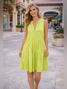London Times Neon Green Ruffle Dress Sz 12
